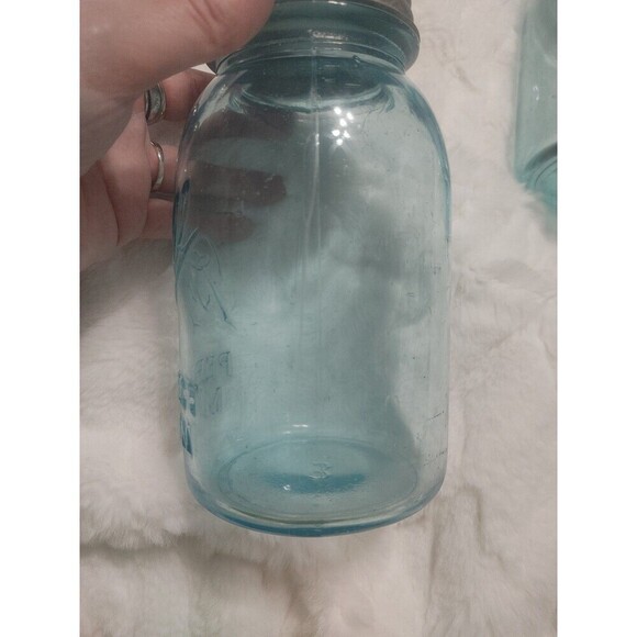 Vintage Blue Glass Ball Mason Jar Extended A Bubbles One Zinc Lid 2 Jars - Picture 11 of 13